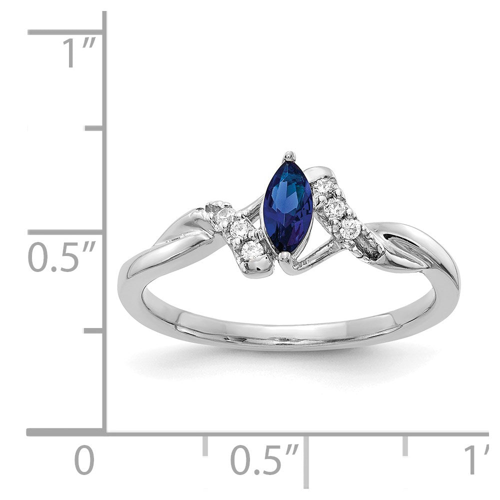 14k White Gold Real Diamond and Marquise Sapphire Ring