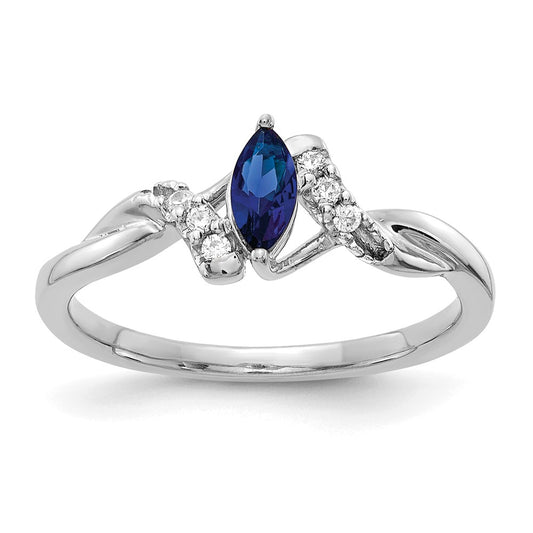 14k White Gold Real Diamond and Marquise Sapphire Ring