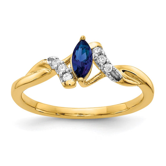 14K Yellow Gold Real Diamond and Marquise Sapphire Ring