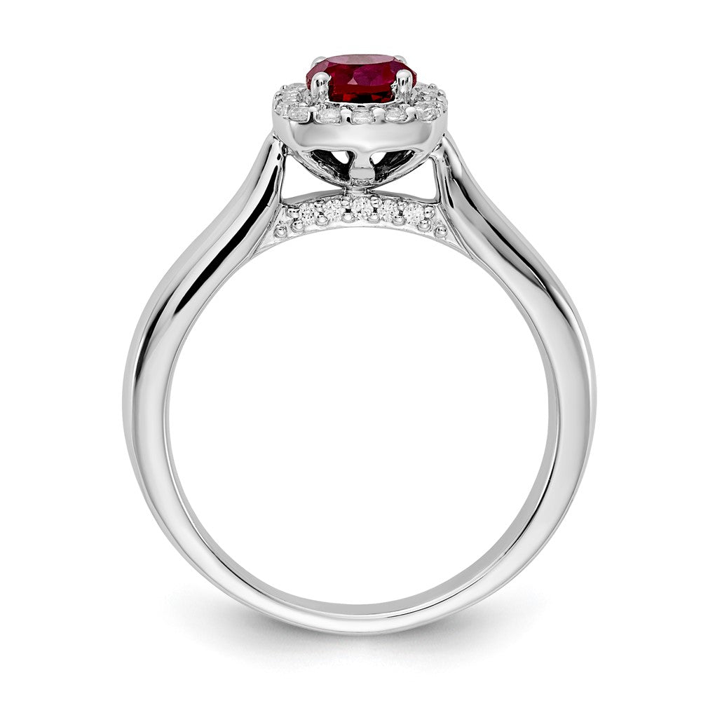 14k White Gold Real Diamond and Ruby Halo Ring