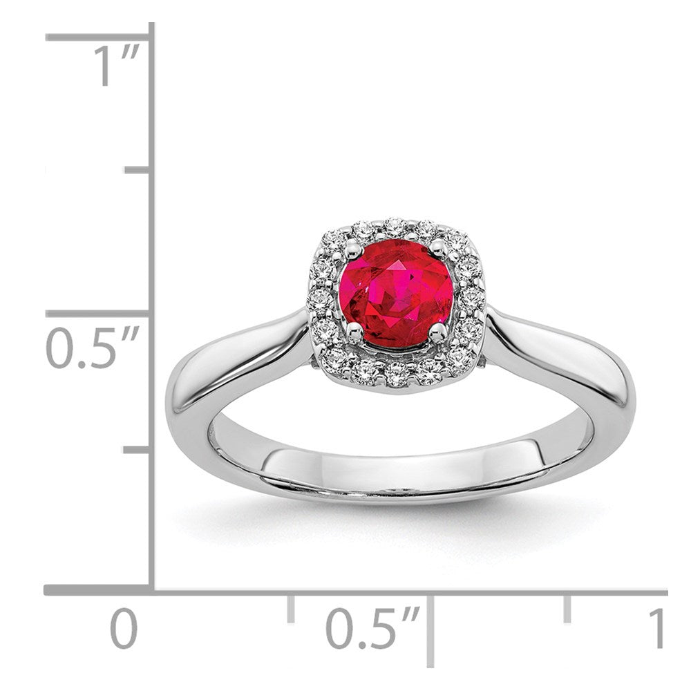 14k White Gold Real Diamond and Ruby Halo Ring