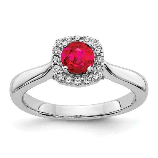 14k White Gold Real Diamond and Ruby Halo Ring