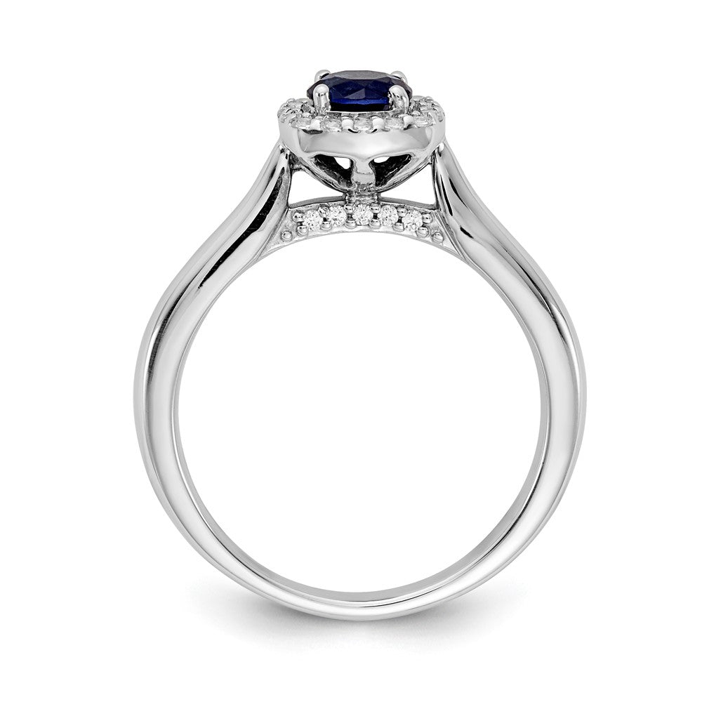 14k White Gold Real Diamond and Sapphire Halo Ring