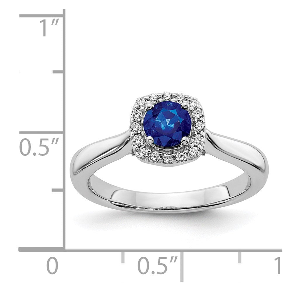 14k White Gold Real Diamond and Sapphire Halo Ring