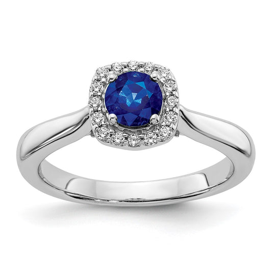 14k White Gold Real Diamond and Sapphire Halo Ring