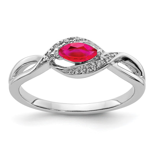 Solid 14k White Gold Simulated CZ and Marquise Ruby Ring