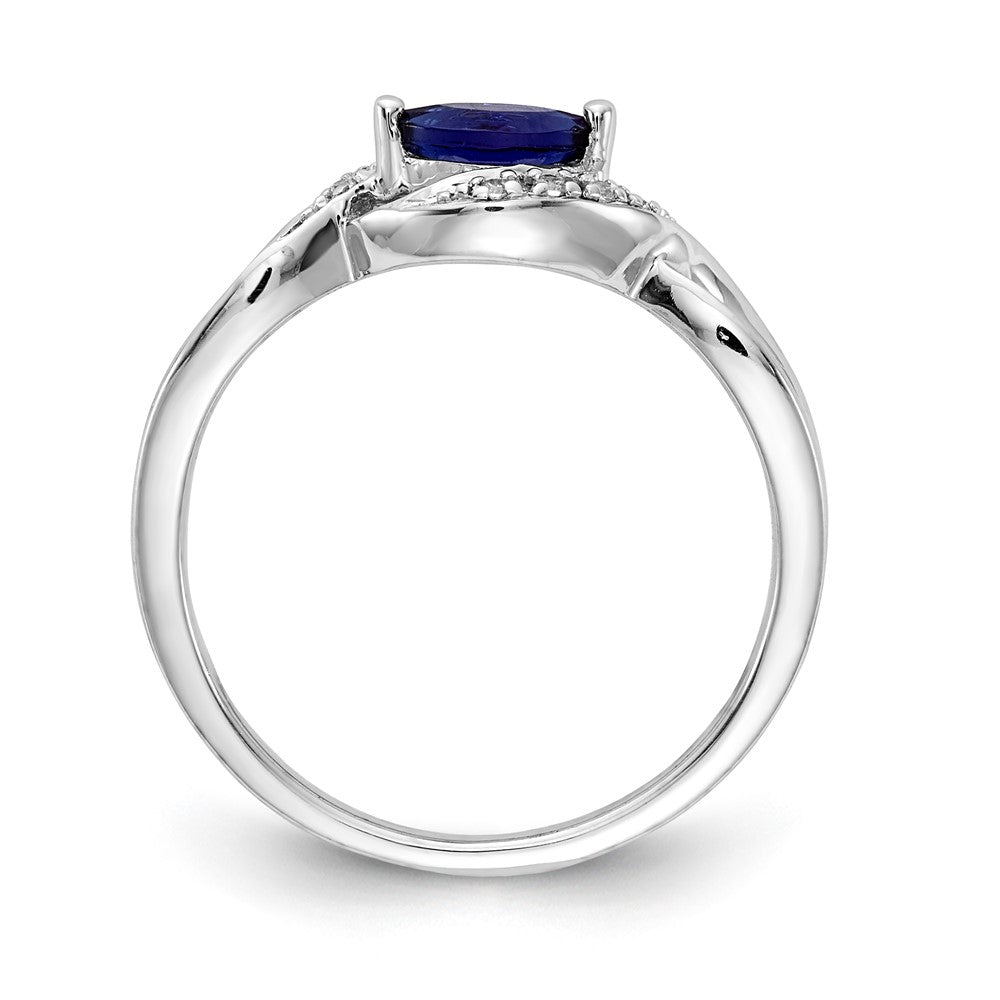 14k White Gold Real Diamond and Marquise Sapphire Ring