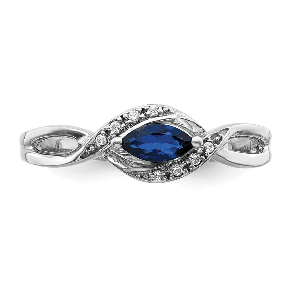 14k White Gold Real Diamond and Marquise Sapphire Ring