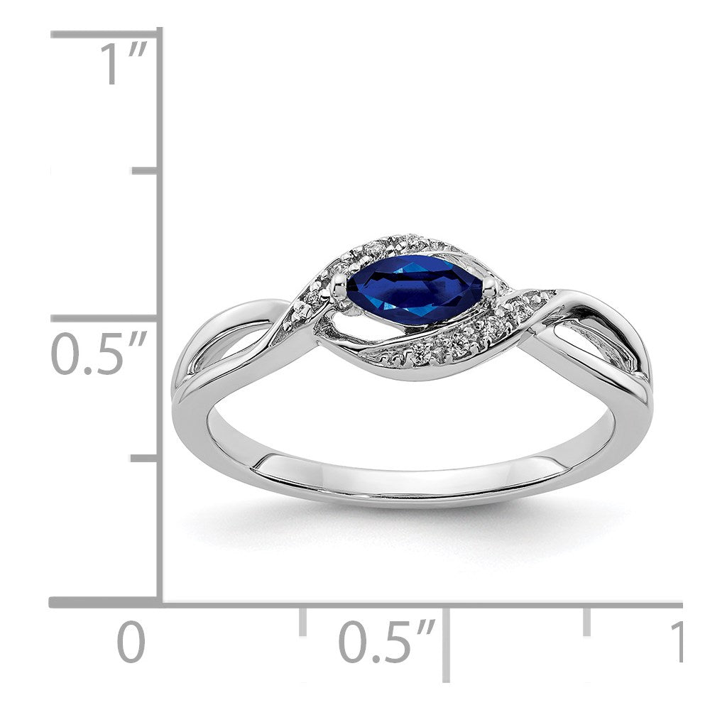 14k White Gold Real Diamond and Marquise Sapphire Ring