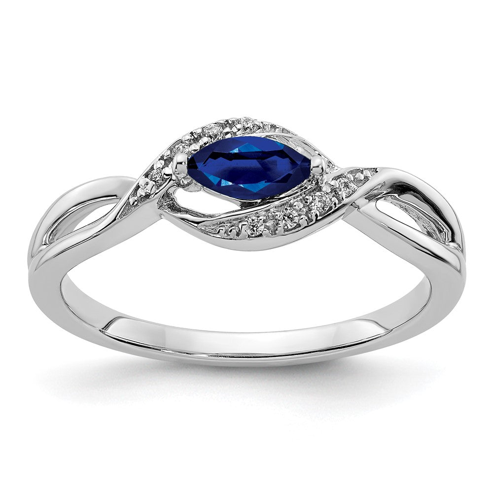 14k White Gold Real Diamond and Marquise Sapphire Ring