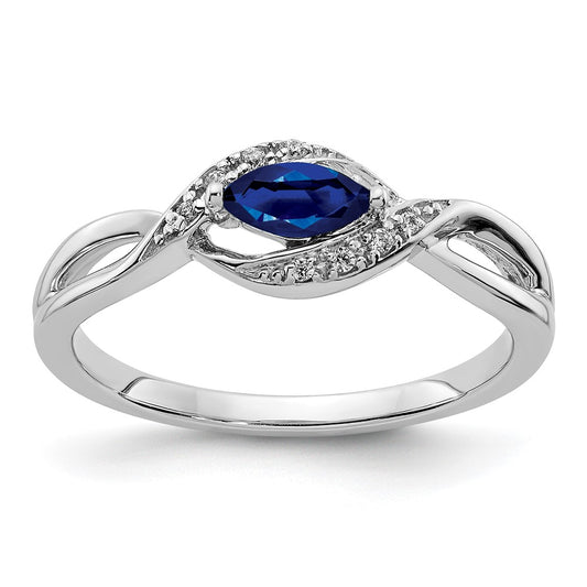 14k White Gold Real Diamond and Marquise Sapphire Ring