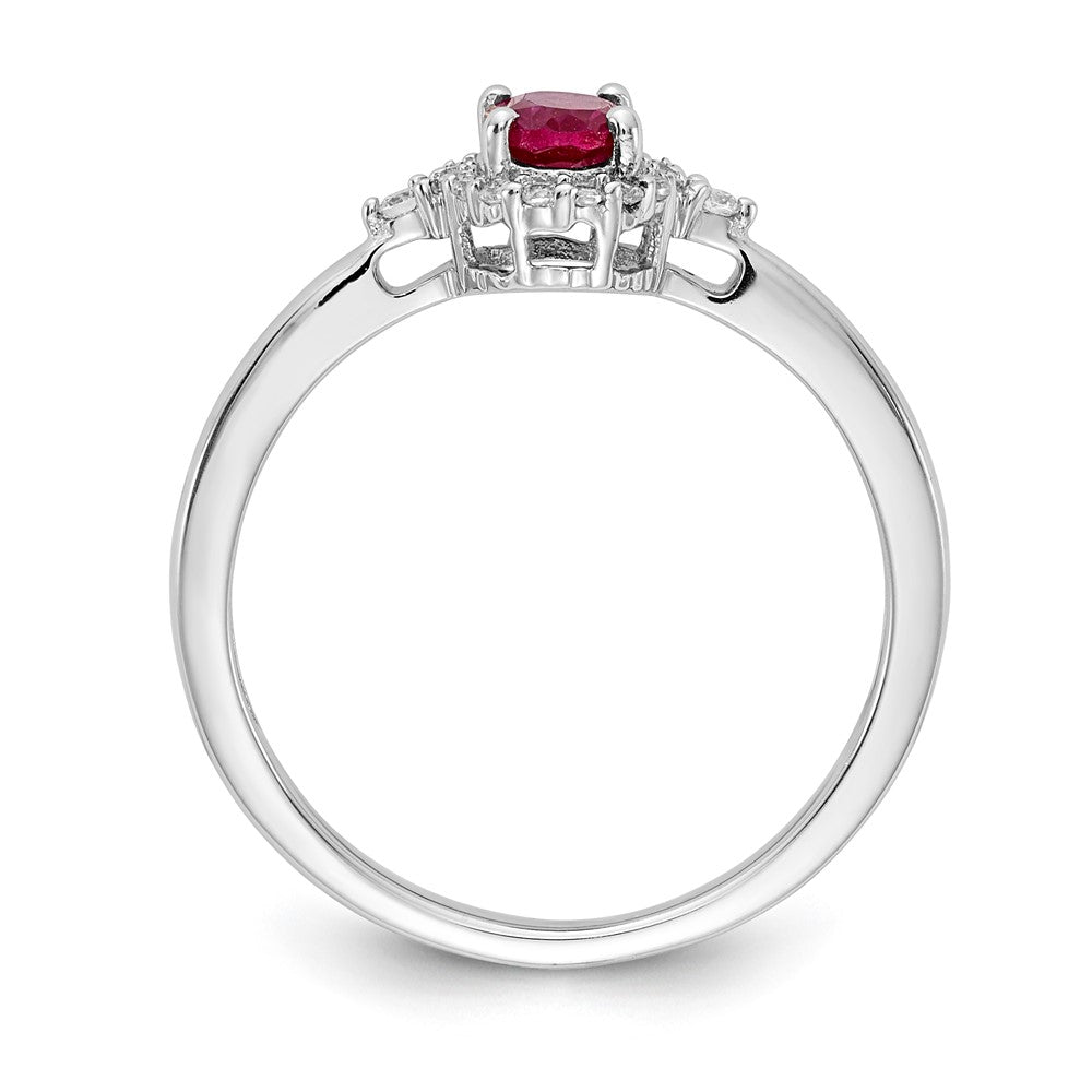 14k White Gold Oval Ruby and Real Diamond Halo Ring