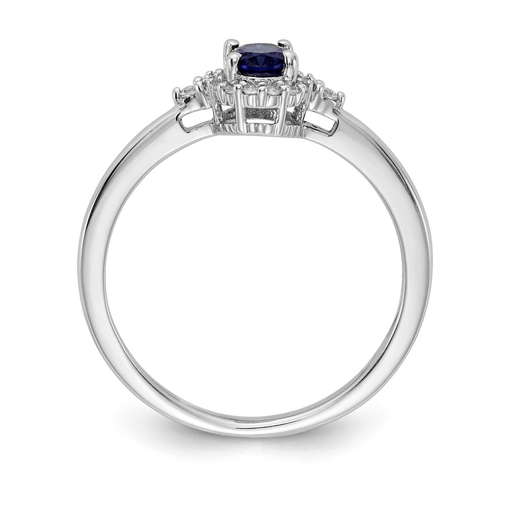 14k White Gold Oval Sapphire and Real Diamond Halo Ring