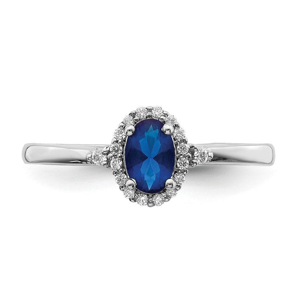 14k White Gold Oval Sapphire and Real Diamond Halo Ring