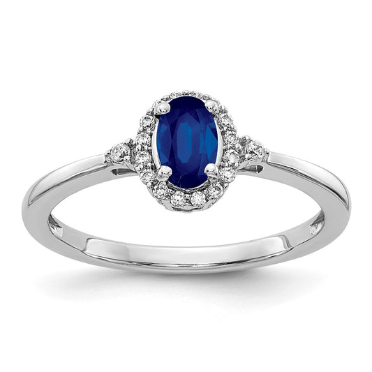 14k White Gold Oval Sapphire and Real Diamond Halo Ring