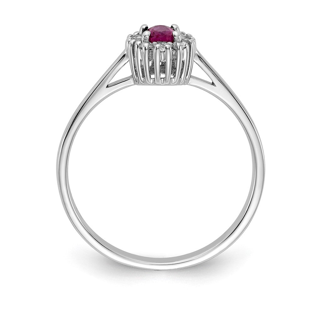 14k White Gold Real Diamond and Oval Ruby Halo Ring