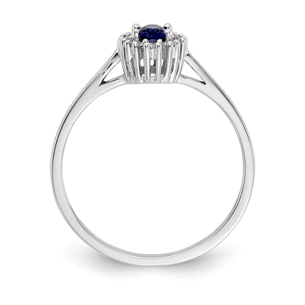 Solid 14k White Gold Simulated CZ and Oval Sapphire Halo Ring