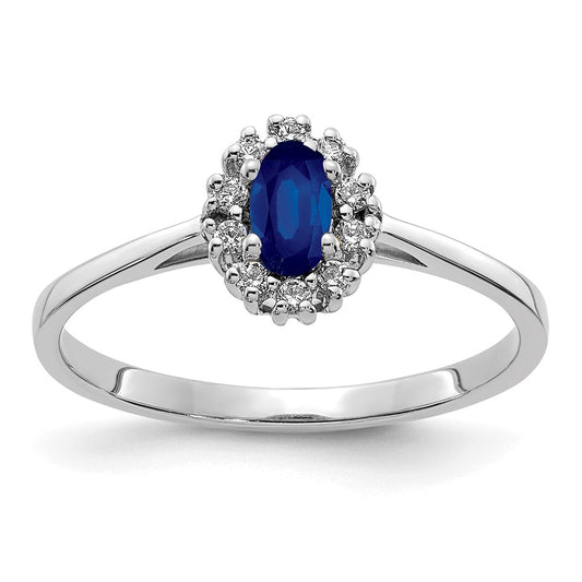 14k White Gold Real Diamond and Oval Sapphire Halo Ring