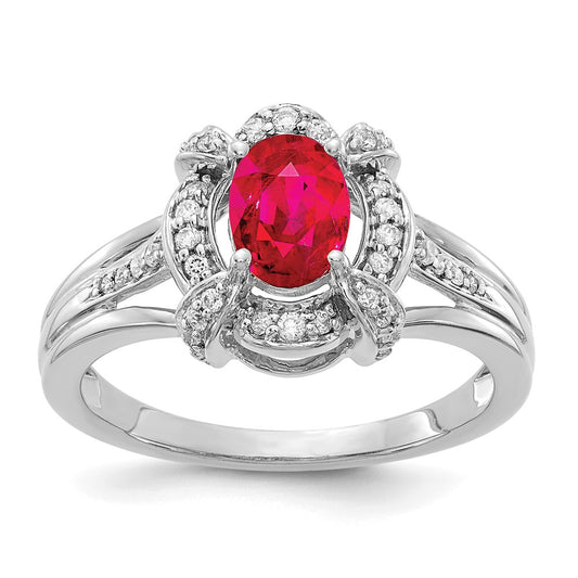 14k White Gold Real Diamond and Oval Ruby Ring