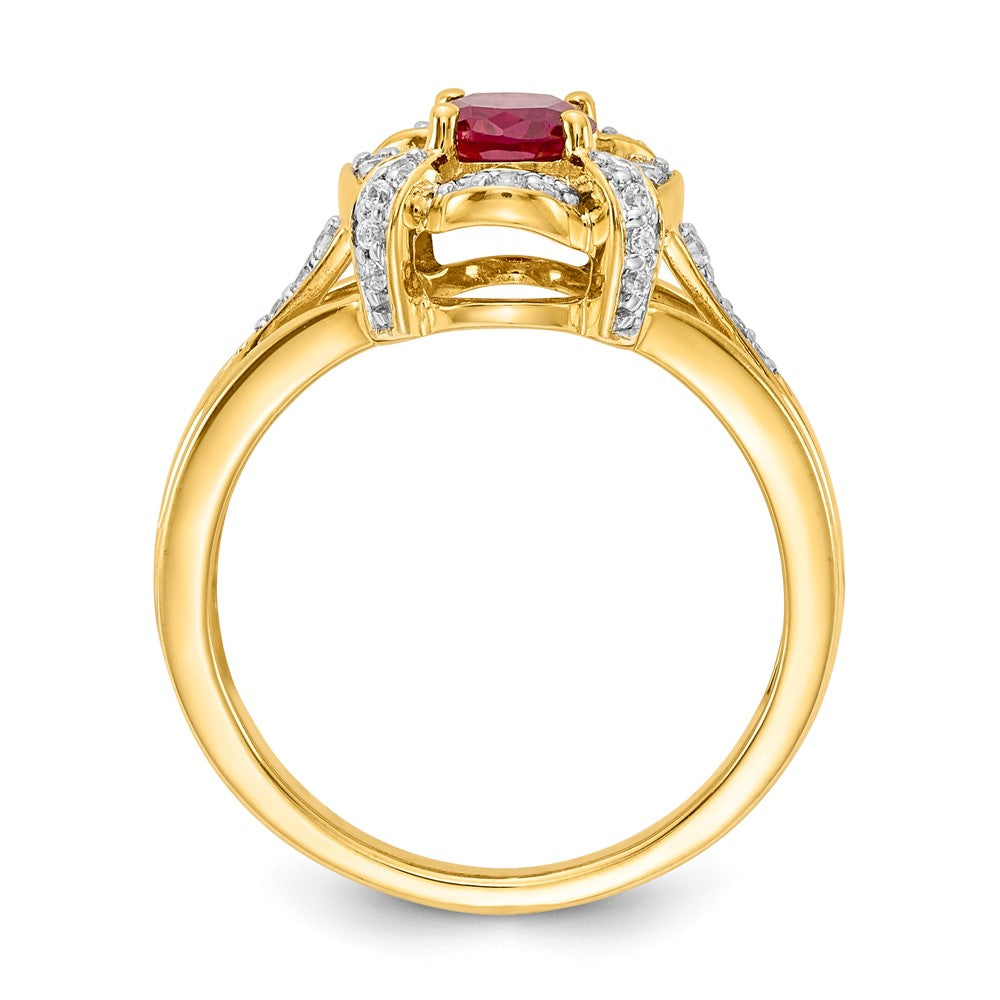 14K Yellow Gold Real Diamond and Oval Ruby Ring