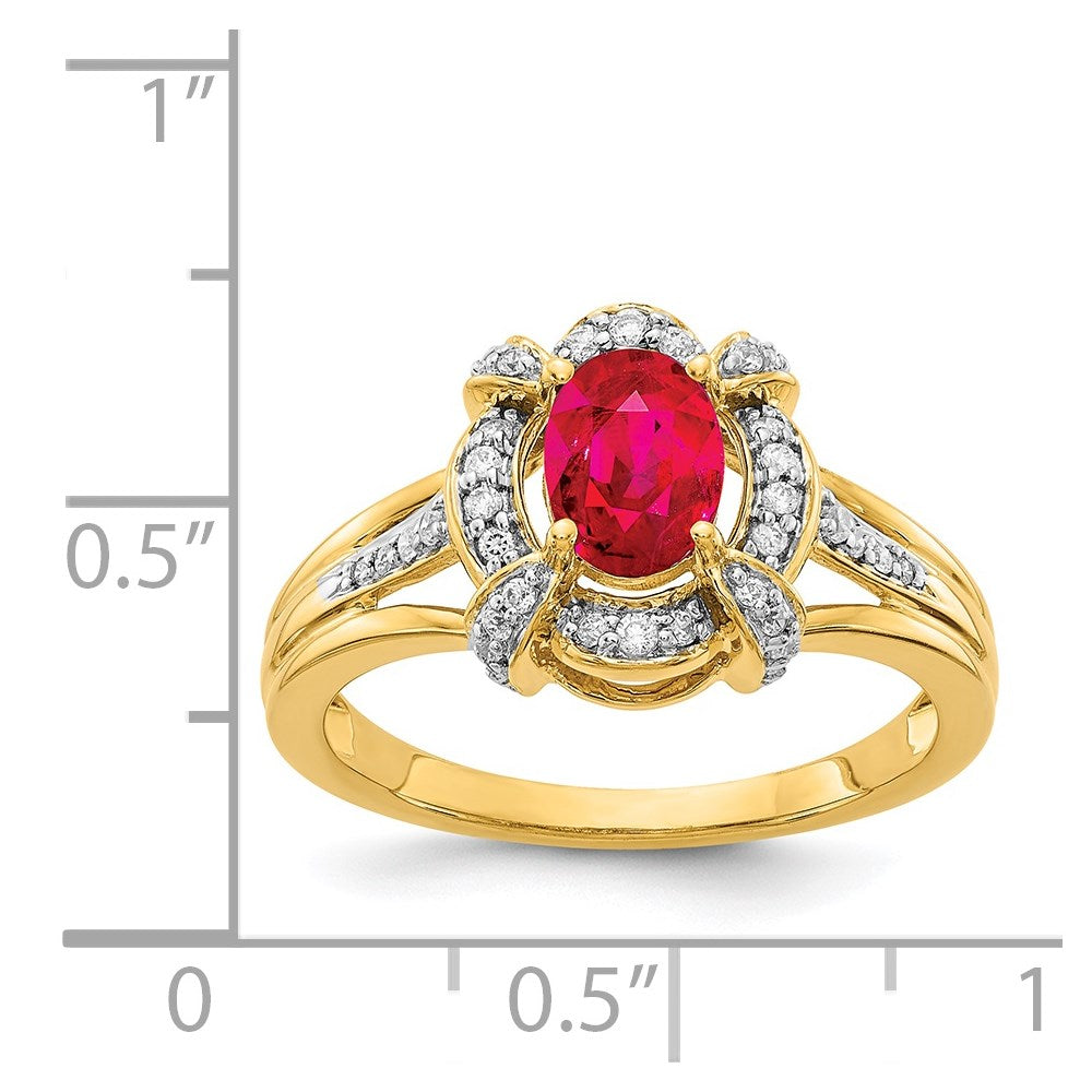 14K Yellow Gold Real Diamond and Oval Ruby Ring