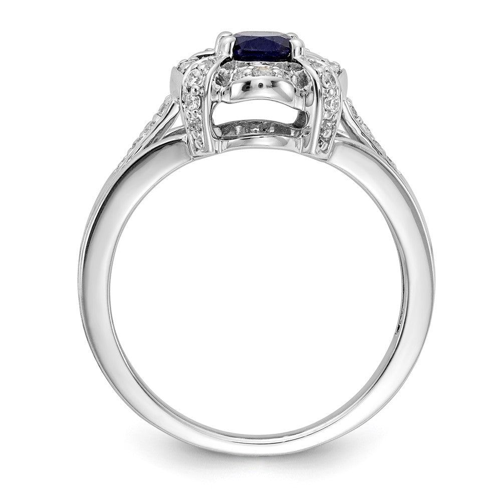 14k White Gold Real Diamond and Oval Sapphire Ring