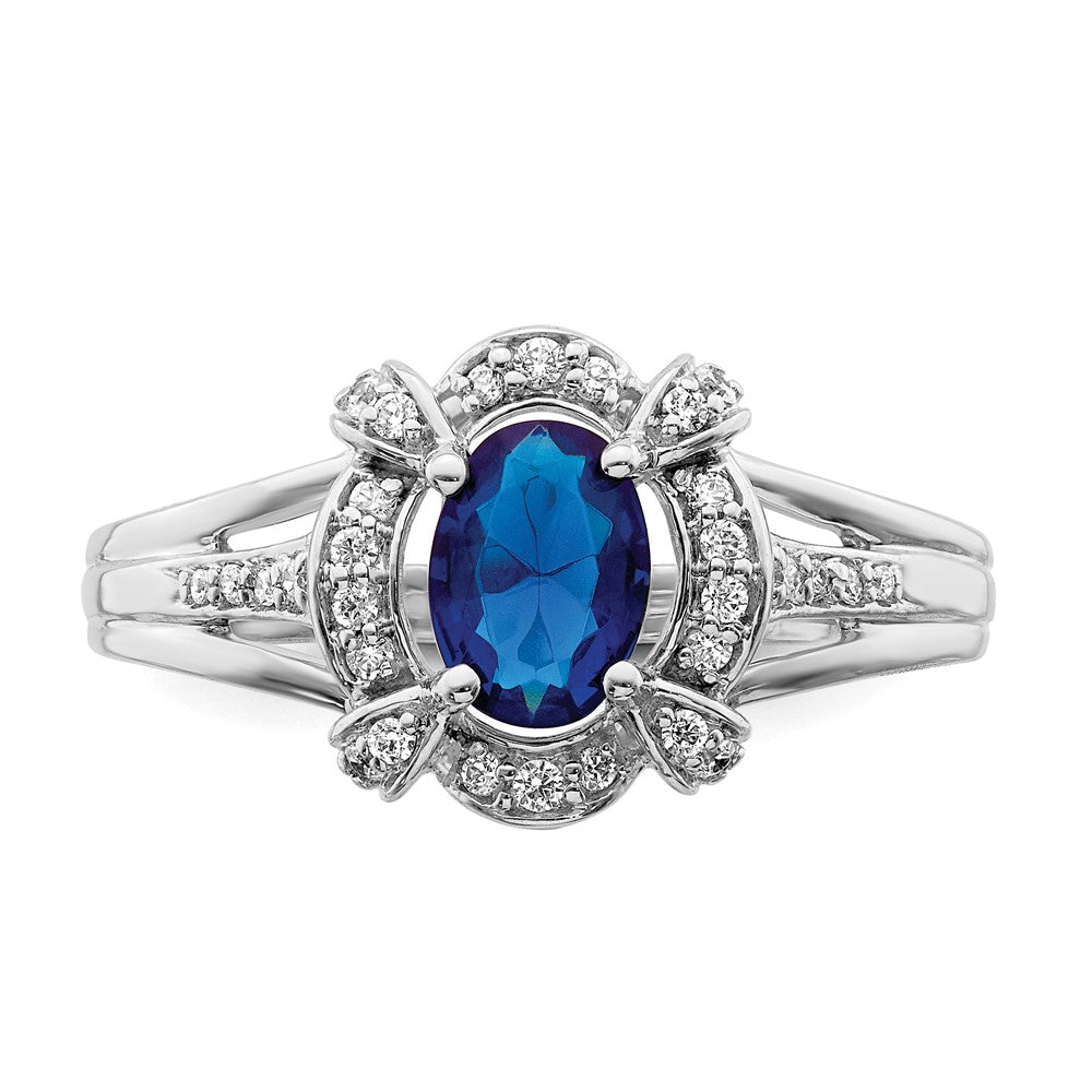 14k White Gold Real Diamond and Oval Sapphire Ring