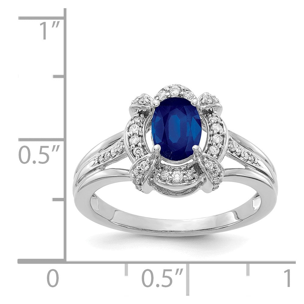 14k White Gold Real Diamond and Oval Sapphire Ring