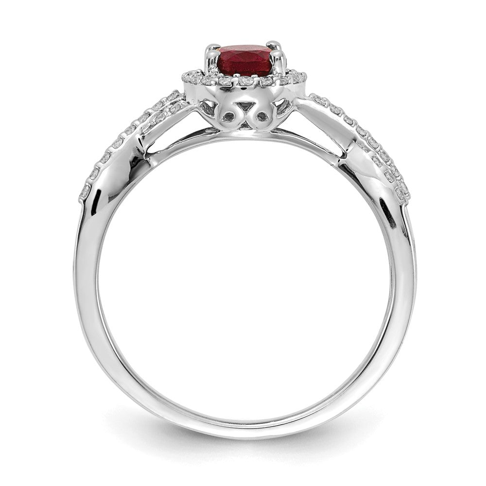 14k White Gold Real Diamond and Ruby Oval Halo Ring