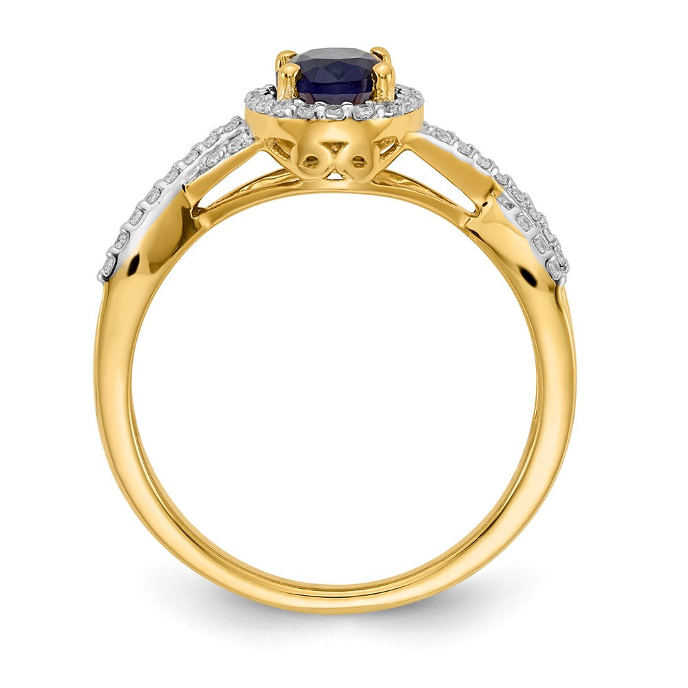 14K Yellow Gold Real Diamond and Sapphire Oval Halo Ring