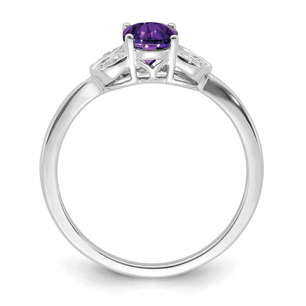 14k White Gold Amethyst and Real Diamond Ring