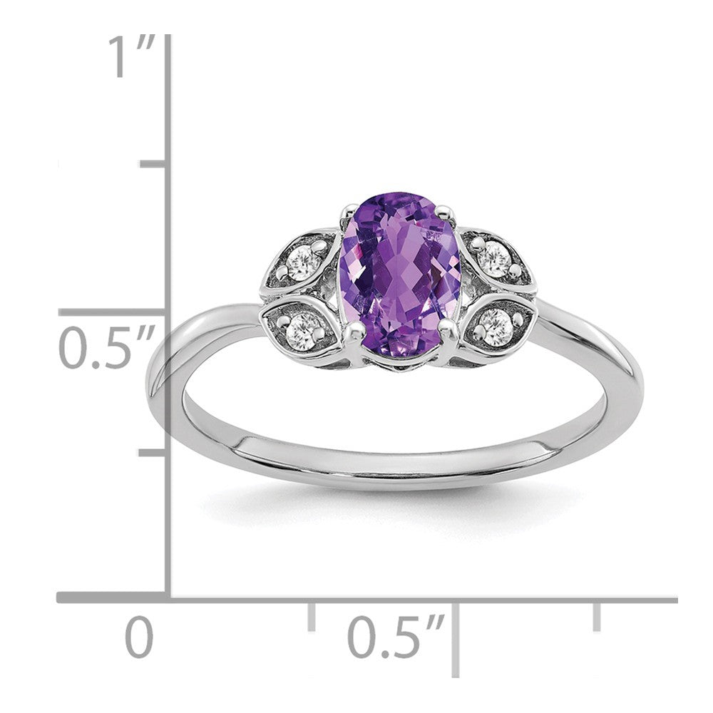 14k White Gold Amethyst and Real Diamond Ring