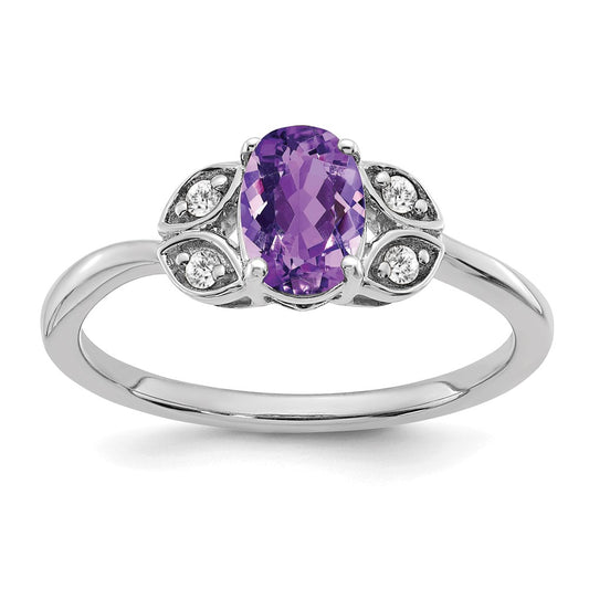 Solid 14k White Gold Simulated Amethyst and CZ Ring