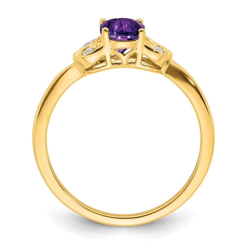 Solid 14k Yellow Gold Simulated Amethyst and CZ Ring