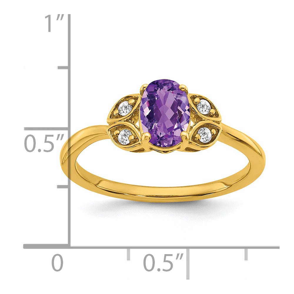 Solid 14k Yellow Gold Simulated Amethyst and CZ Ring