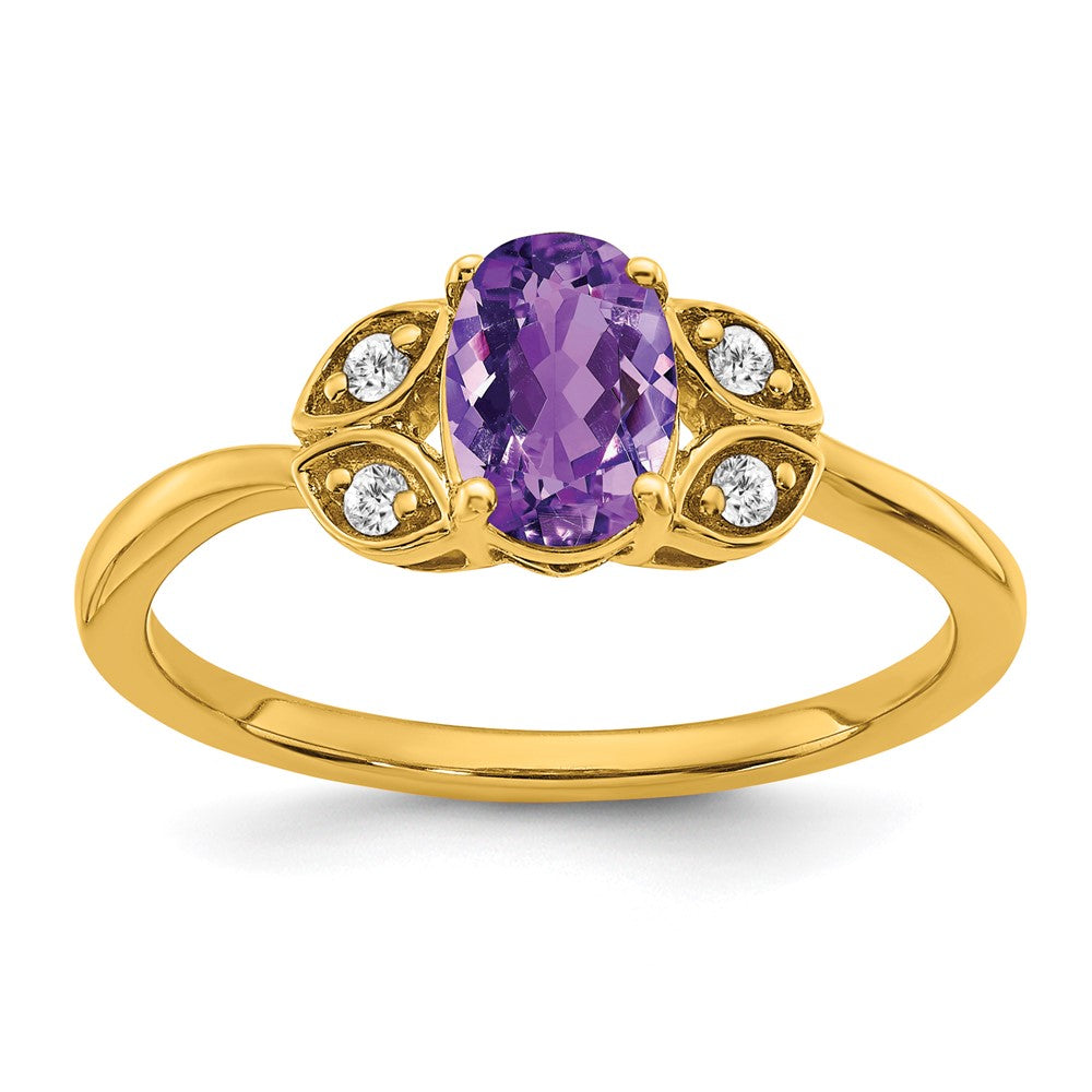 Solid 14k Yellow Gold Simulated Amethyst and CZ Ring