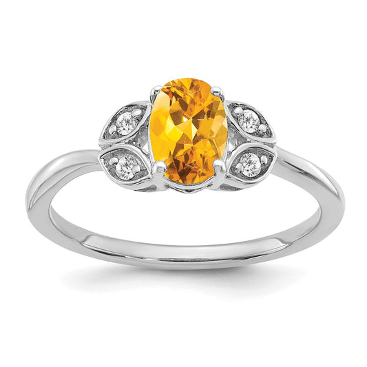 Solid 14k White Gold Simulated Citrine and CZ Ring