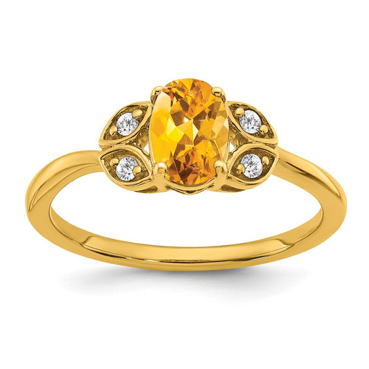 14K Yellow Gold Citrine and Real Diamond Ring