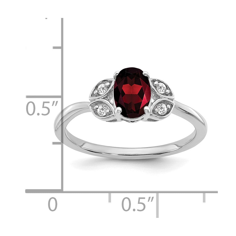 14k White Gold Garnet and Real Diamond Ring