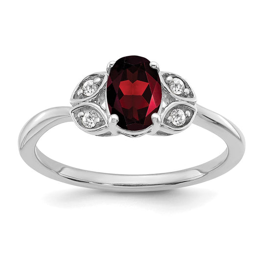 14k White Gold Garnet and Real Diamond Ring