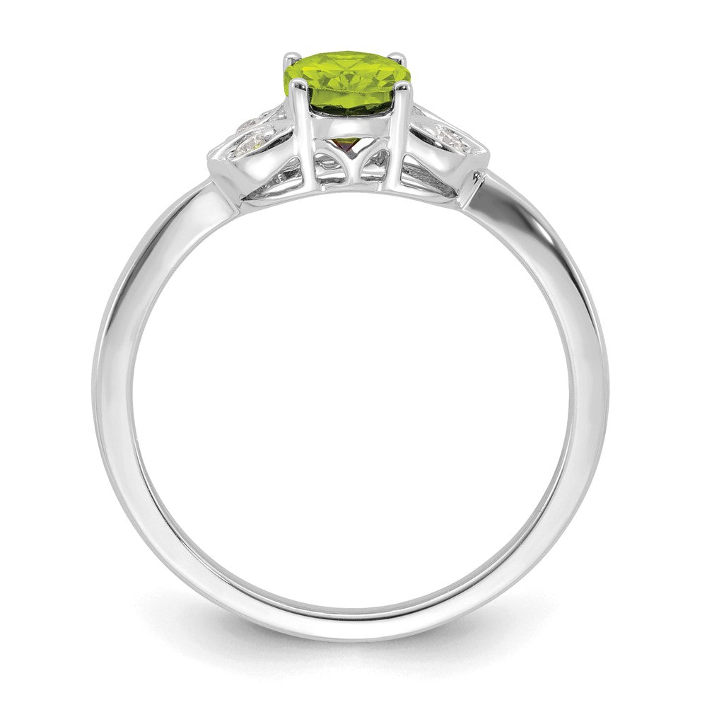 Solid 14k White Gold Simulated Peridot and CZ Ring