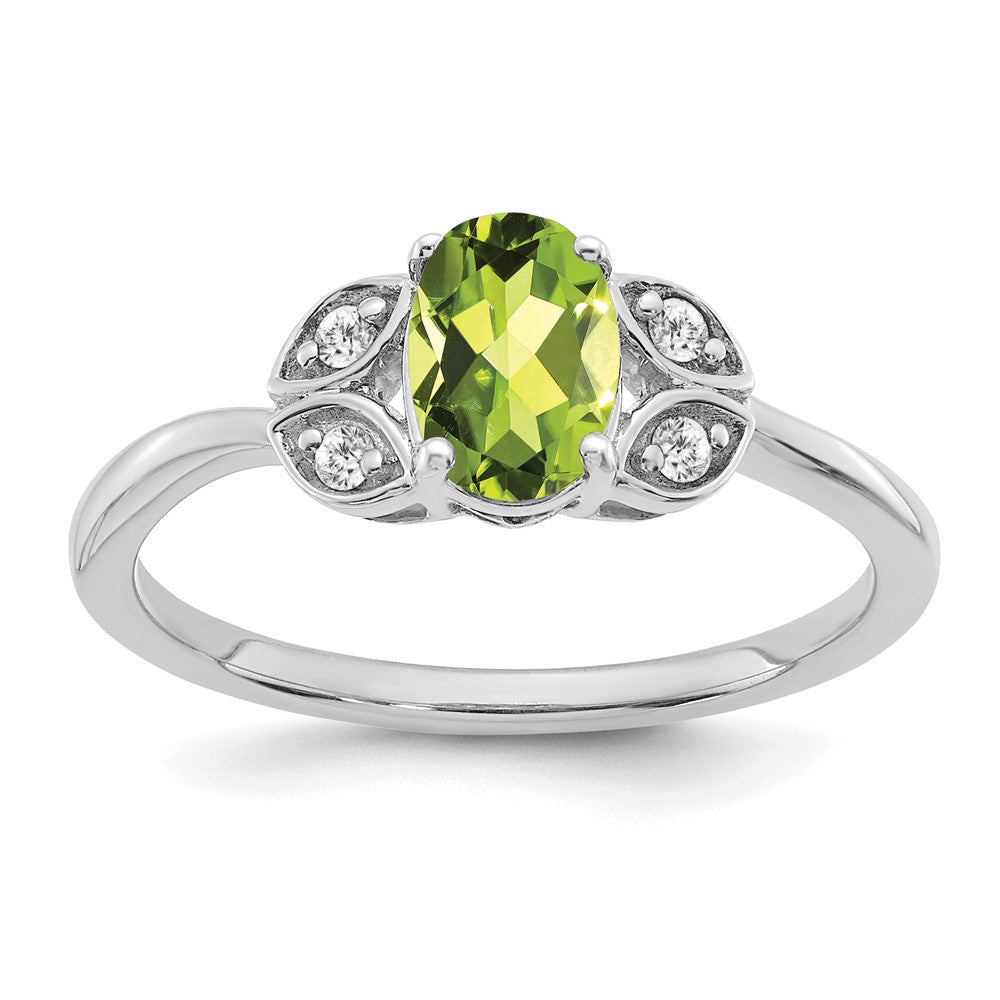 Solid 14k White Gold Simulated Peridot and CZ Ring