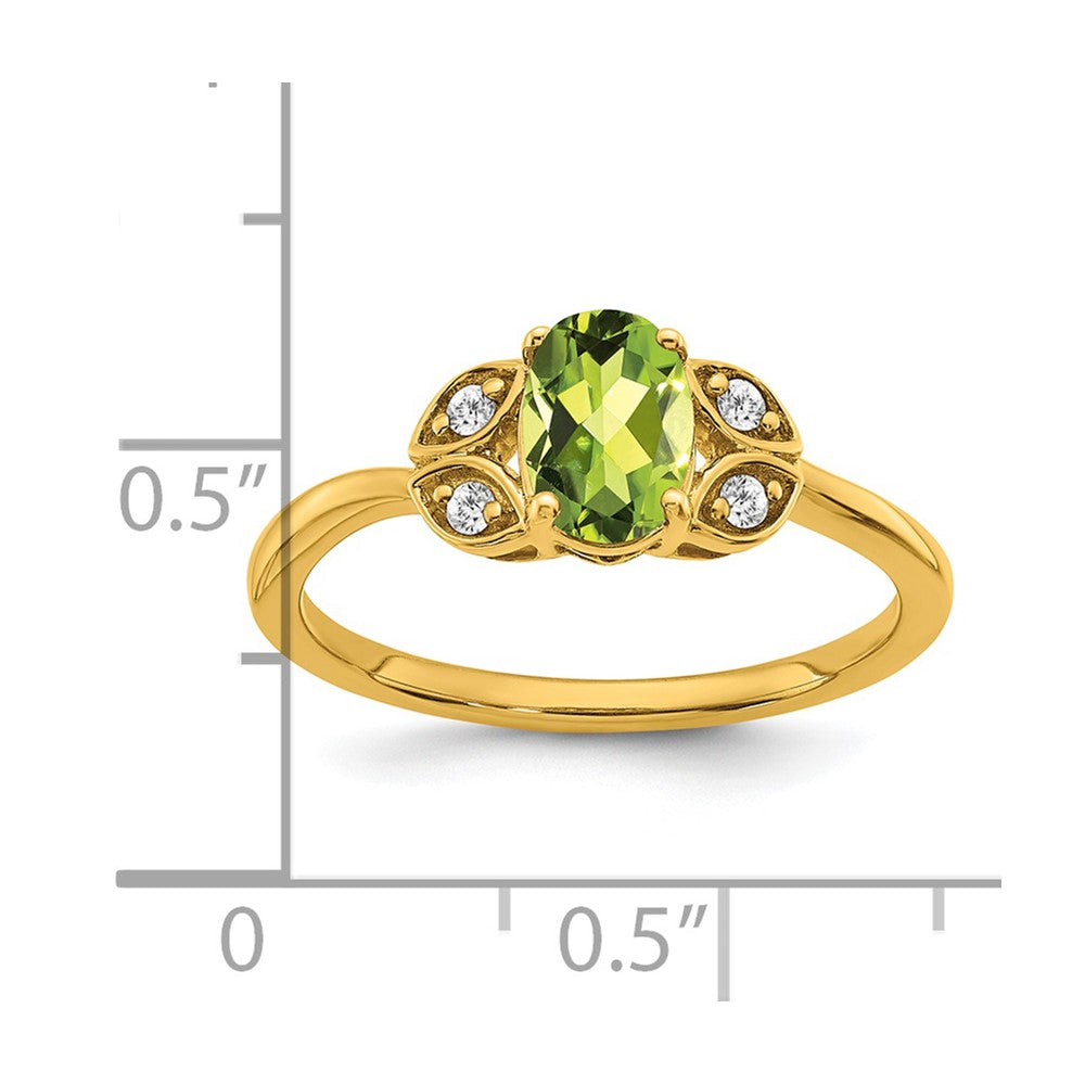 14K Yellow Gold Peridot and Real Diamond Ring