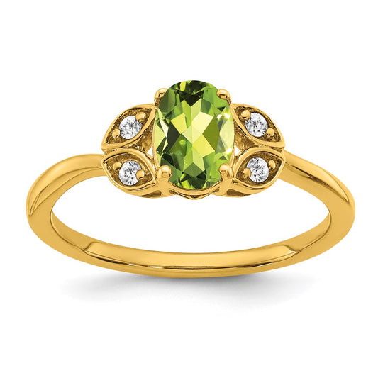 Solid 14k Yellow Gold Simulated Peridot and CZ Ring