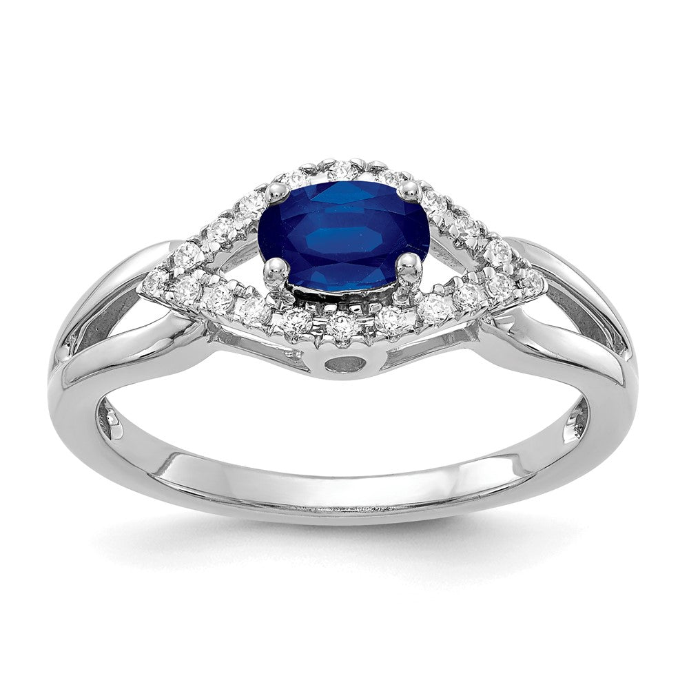 14k White Gold Real Diamond and Sapphire Ring