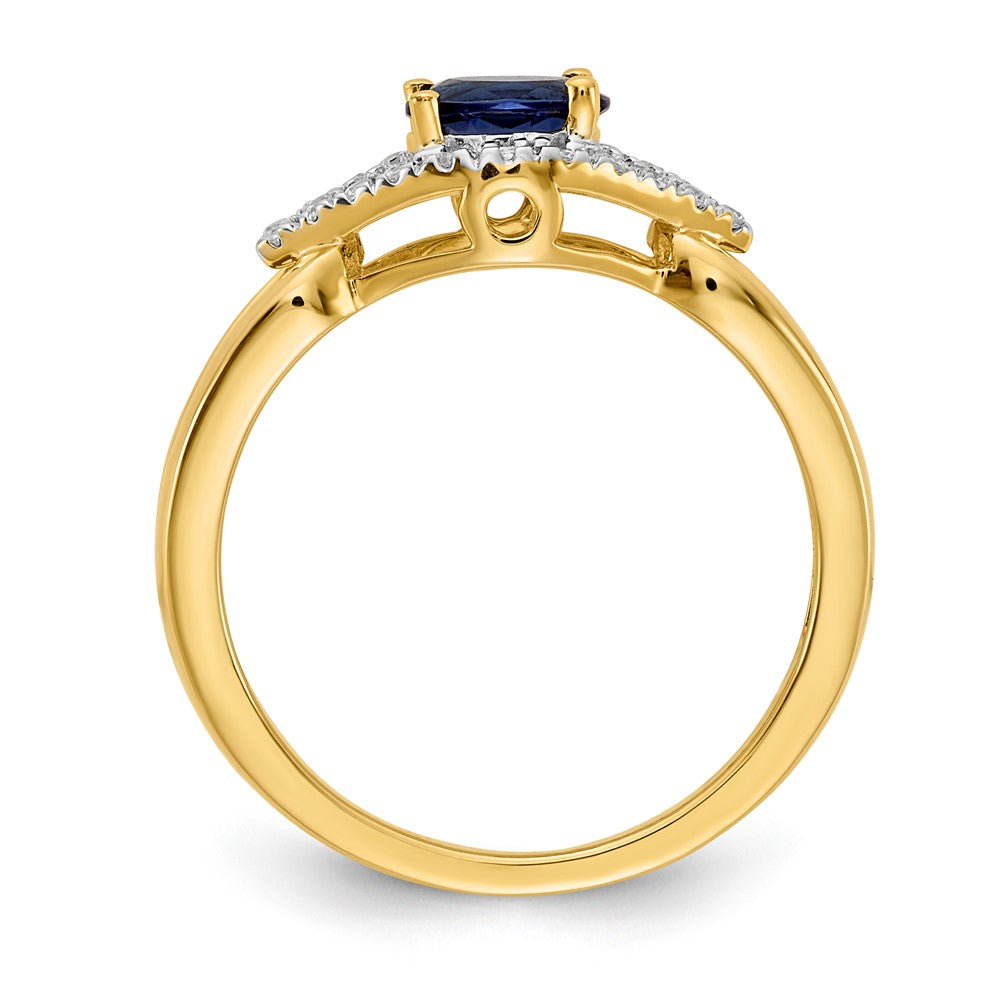 14K Yellow Gold Real Diamond and Sapphire Ring