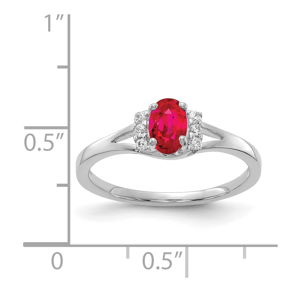 14k White Gold Real Diamond and Oval Ruby Ring