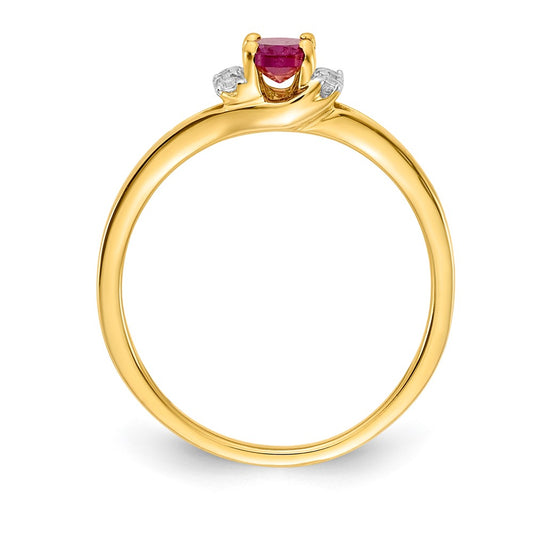 14K Yellow Gold Real Diamond and Oval Ruby Ring