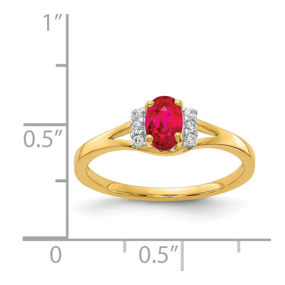 14K Yellow Gold Real Diamond and Oval Ruby Ring