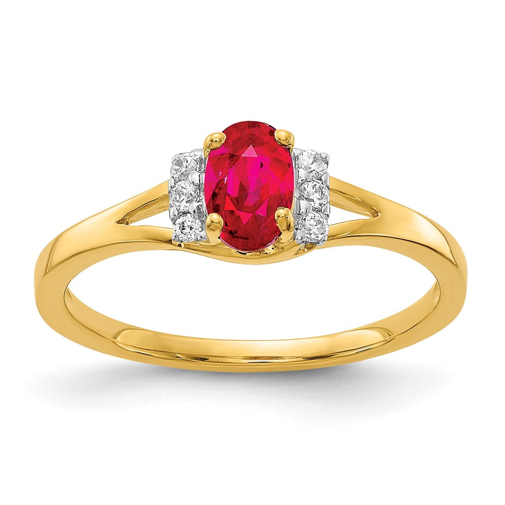 14K Yellow Gold Real Diamond and Oval Ruby Ring